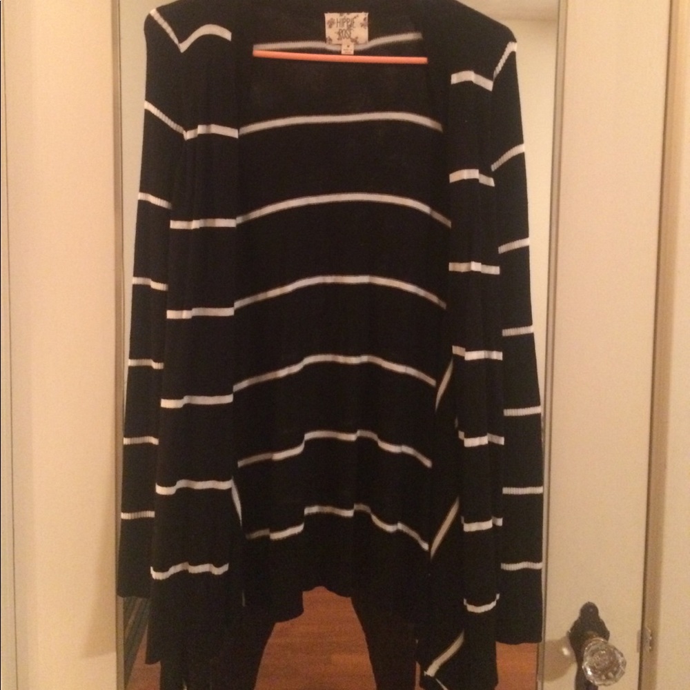 black and white striped cardigan