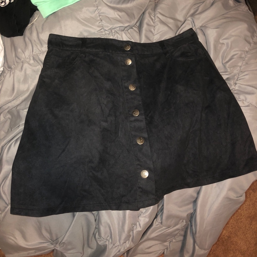 Suede button down skirt