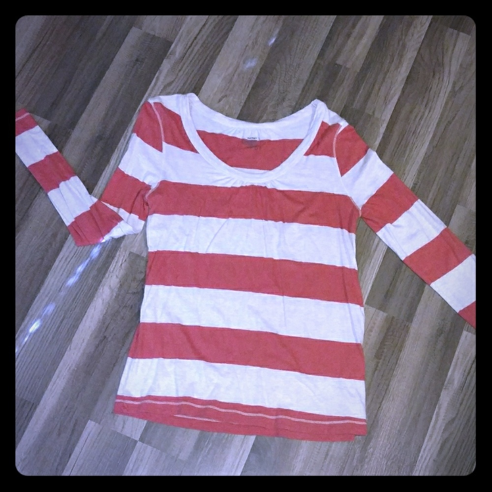 Long sleeve coral and beige striped Old Navy shirt