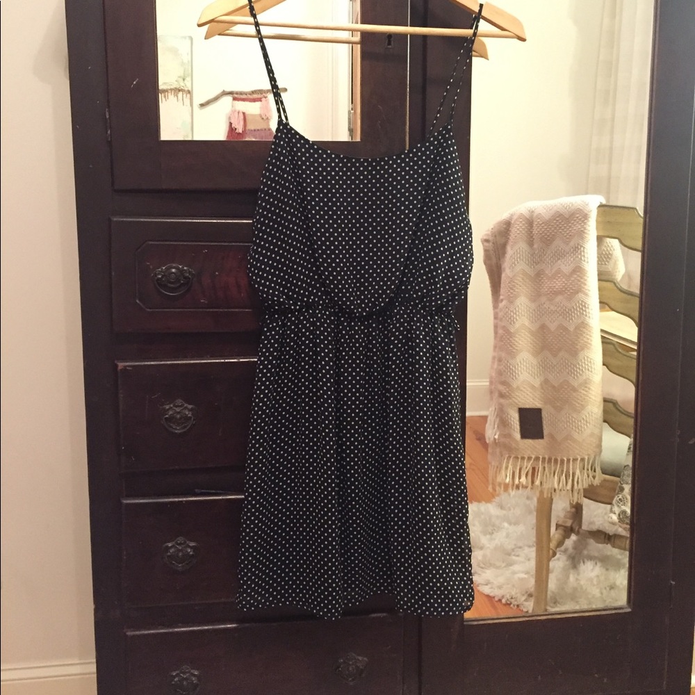 Navy and white polka dot dress