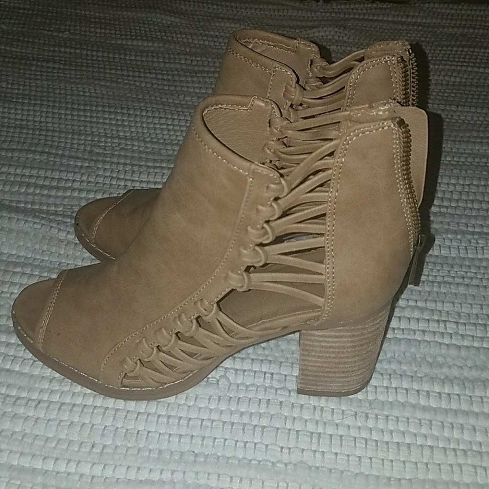 Taupe open toe ankle bootie