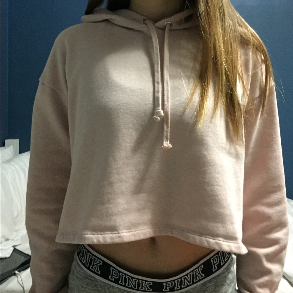 Pink crop sweater [modeled]