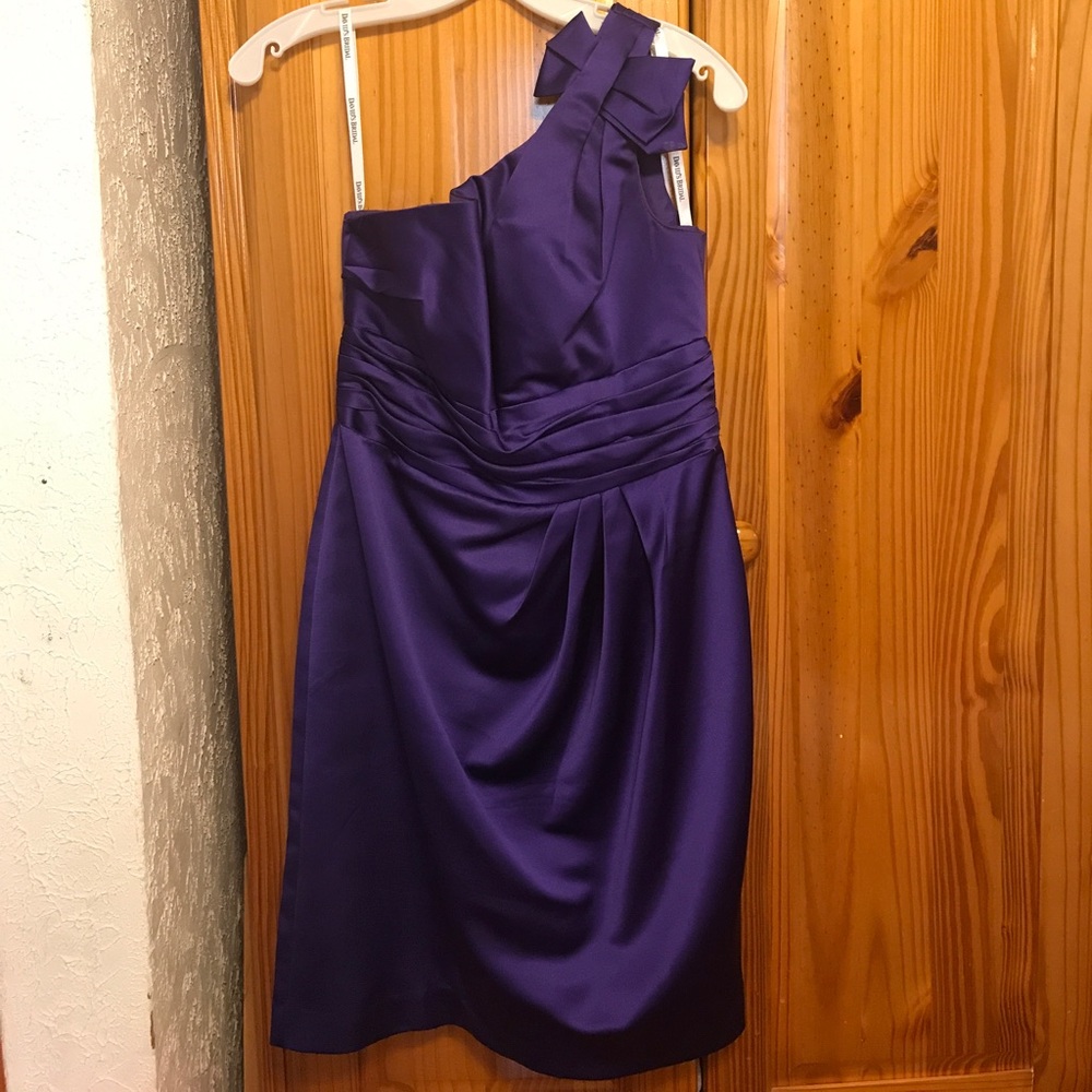 David's Bridal Satin One Shoulder Dress w/ Ruching