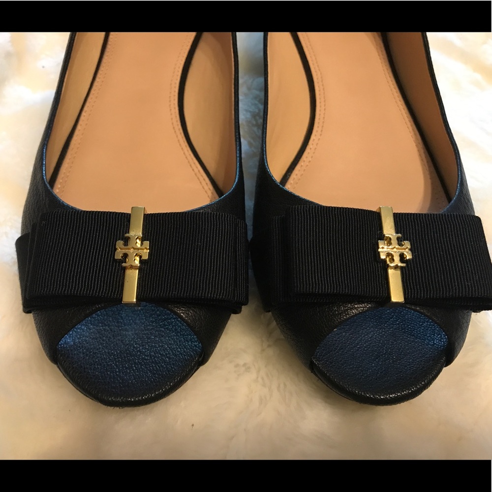 Tory Burch black peep toe flat
