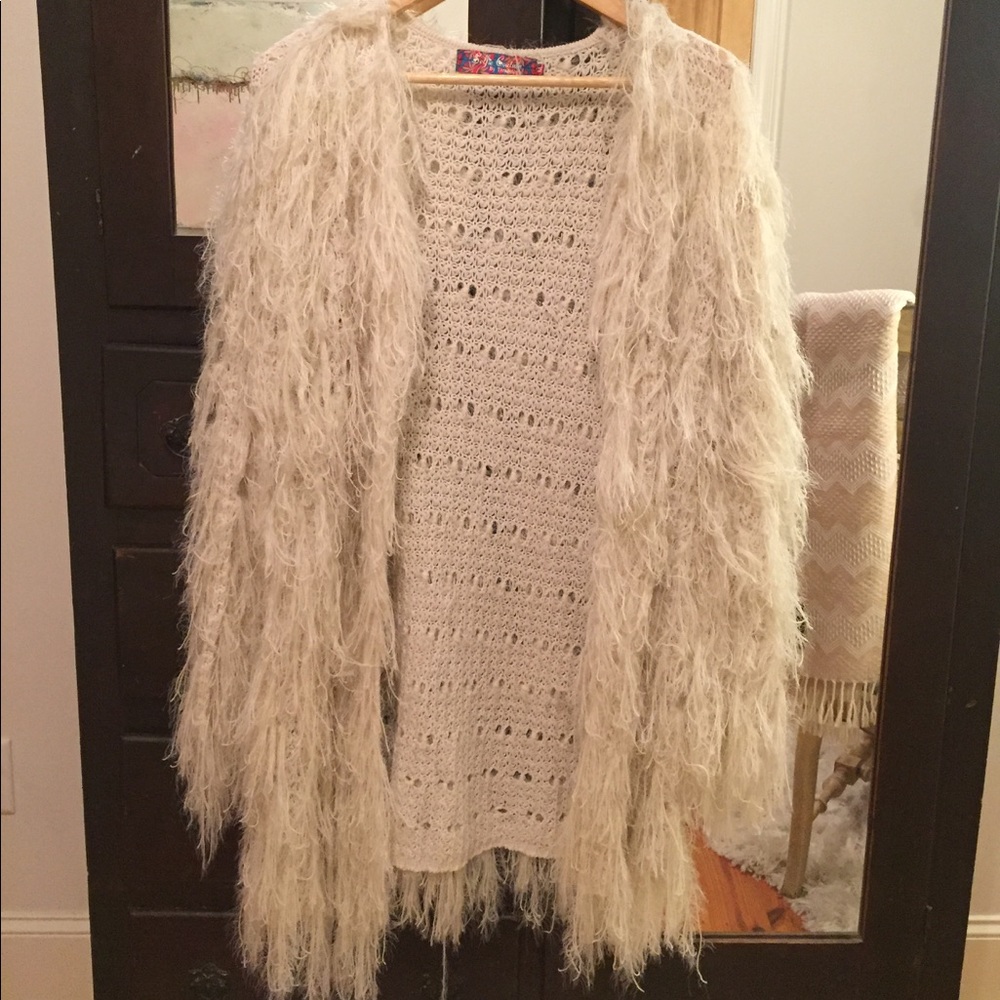 Cream Selfie Couture shaggy jacket/sweater
