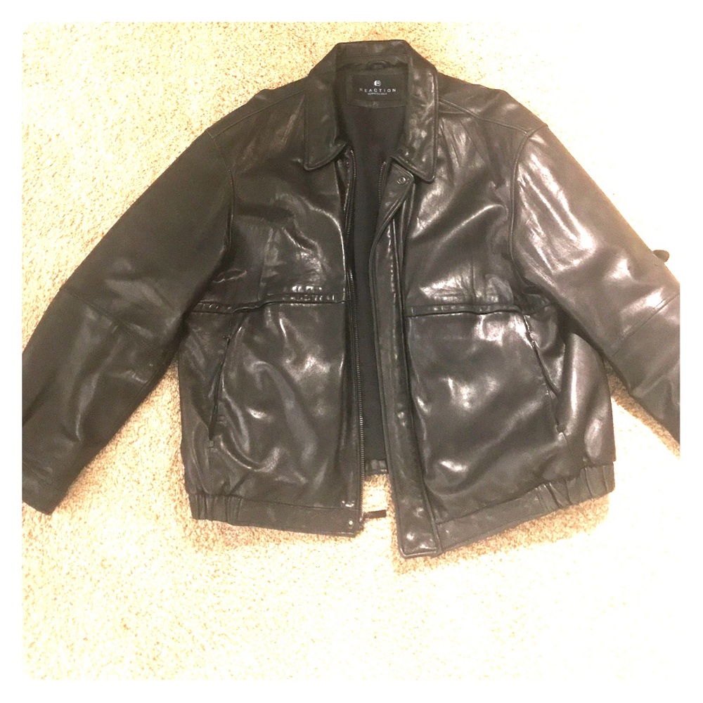 Kenneth Cole Reaction Black Leather Jacket XXL
