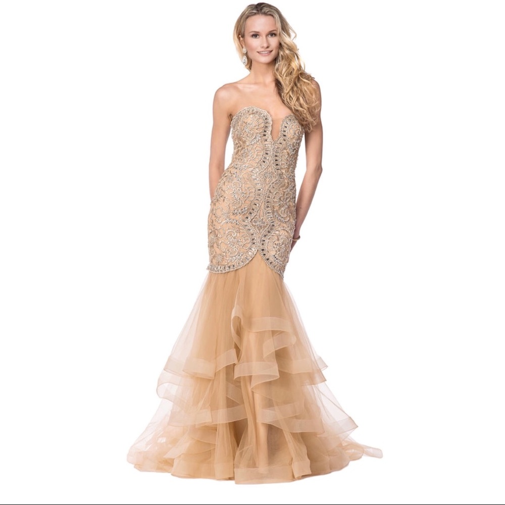 NWT Nude rhinestone gown. Bridal party or prom!