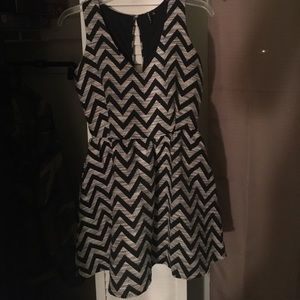 Black and white chevron v-neck dress