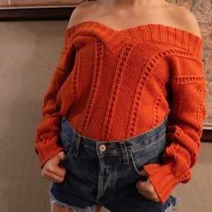 ORANGE OFF SHOULDER LARGE CHARLOTTE RUSSE SWEATER