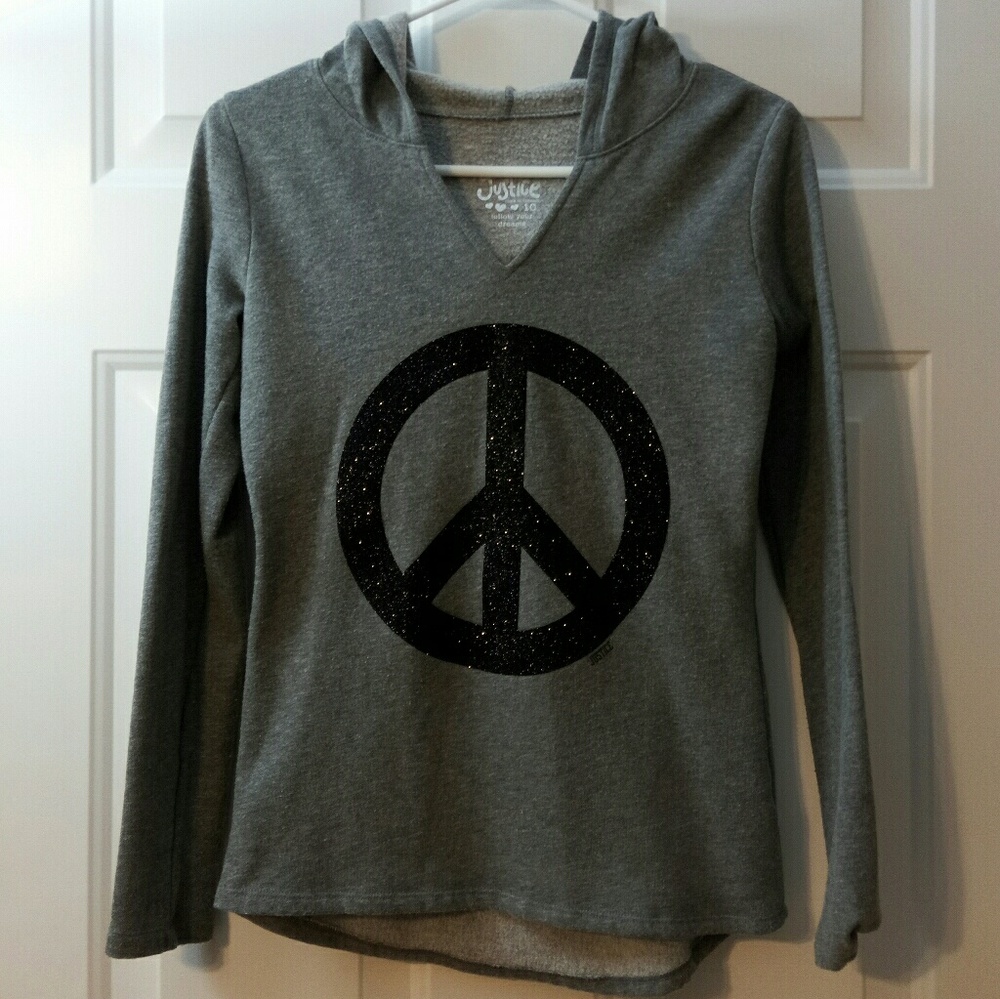 Justice Girl's Grey Hoodie w/ Sparkle Peace Design