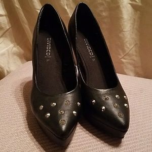 Black spike platform heels