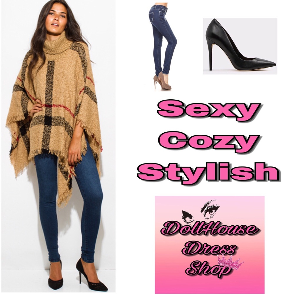 ⬇️ Price Popular Fuzzy Boho Giant Checker Poncho - Picture 3 of 6