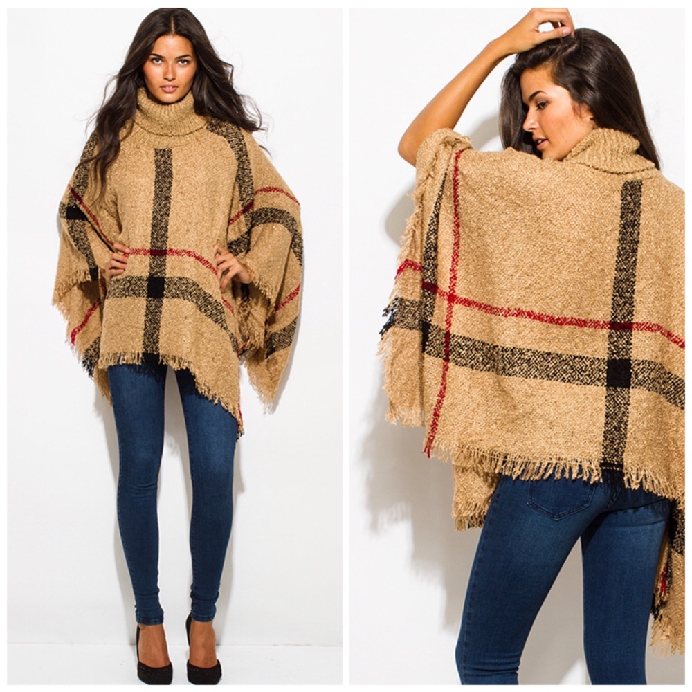 ⬇️ Price Popular Fuzzy Boho Giant Checker Poncho - Picture 2 of 6
