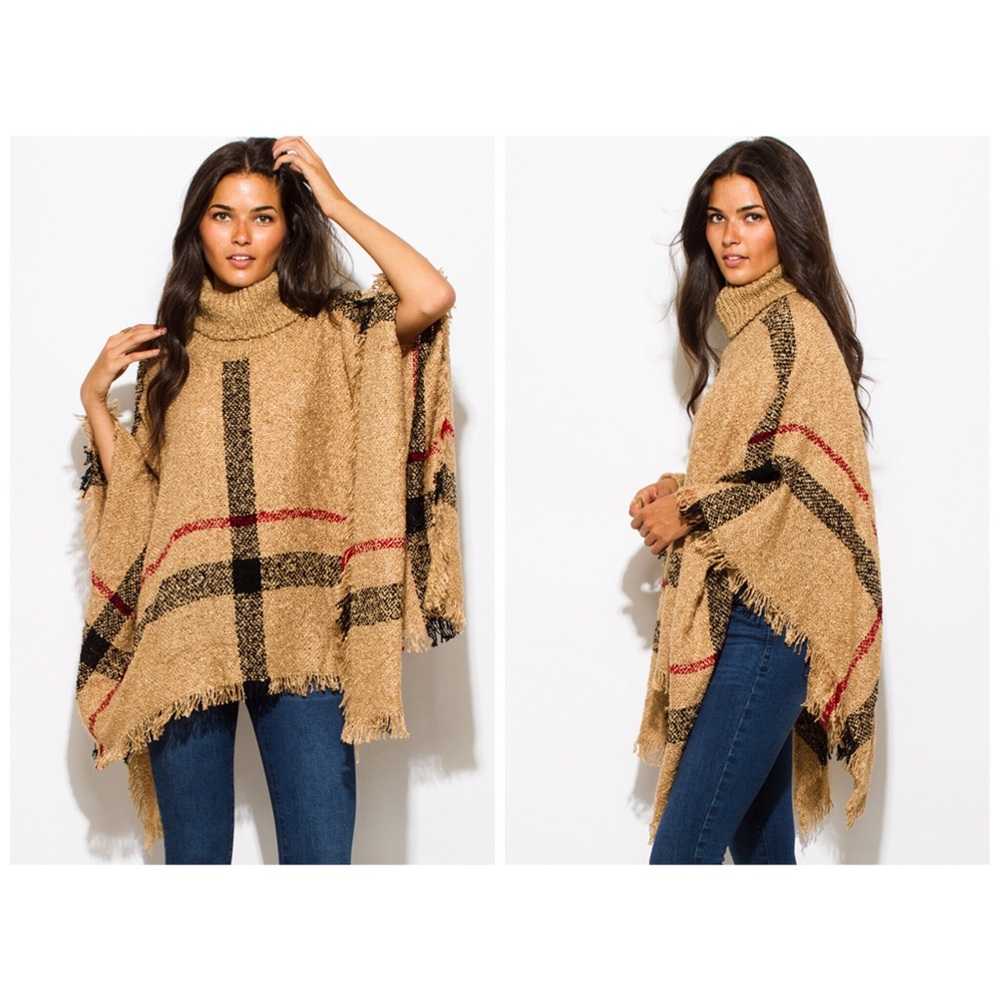 ⬇️ Price Popular Fuzzy Boho Giant Checker Poncho - Picture 4 of 6
