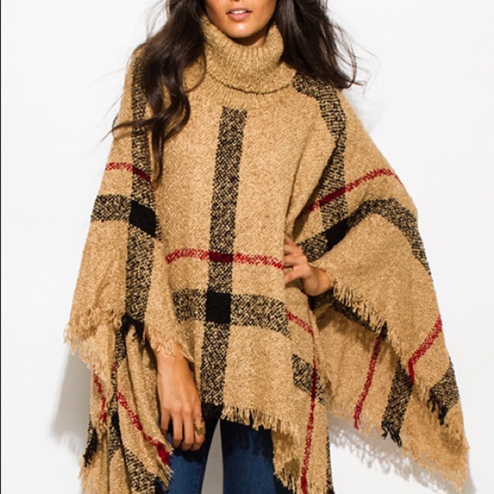 ⬇️ Price Popular Fuzzy Boho Giant Checker Poncho - Picture 5 of 6