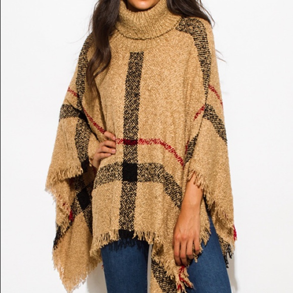 ⬇️ Price Popular Fuzzy Boho Giant Checker Poncho - Picture 6 of 6