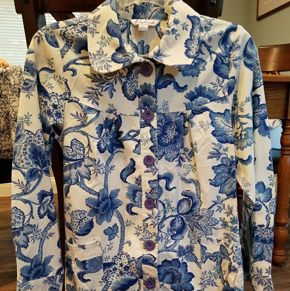 NWOT April Cornell Light Jacket Blue Floral Sz XS