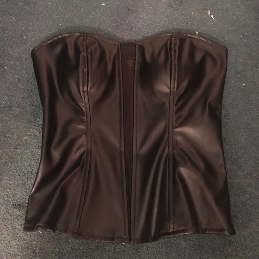 black leather corset