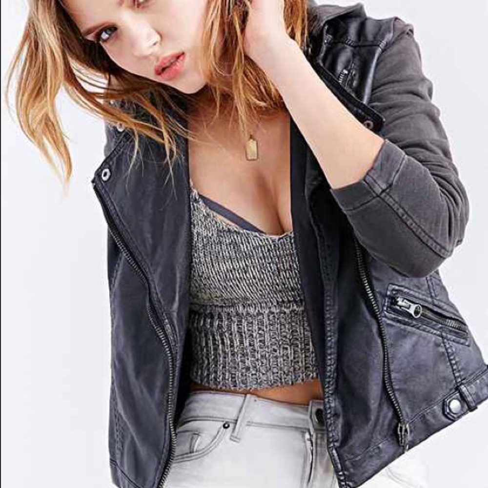 UO Vegan Leather + Fleece Moto Jacket