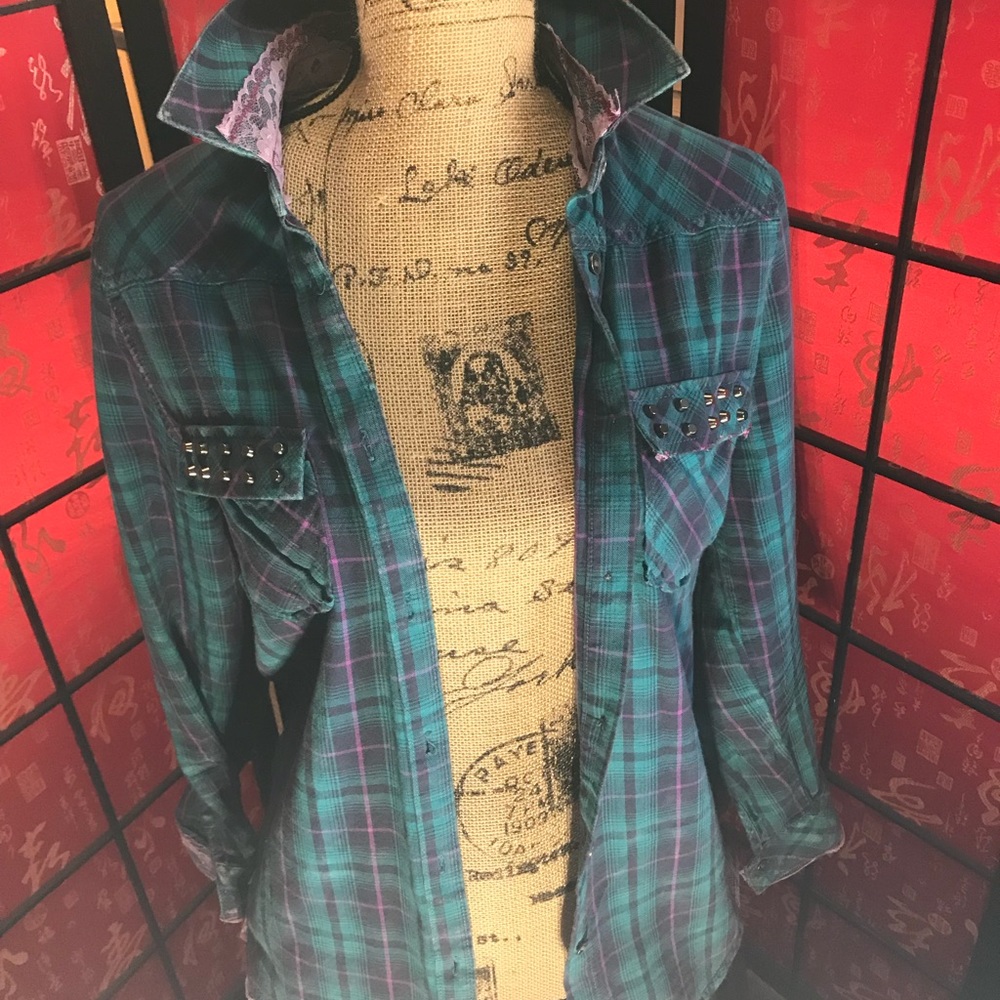 Plaid  button up corset back