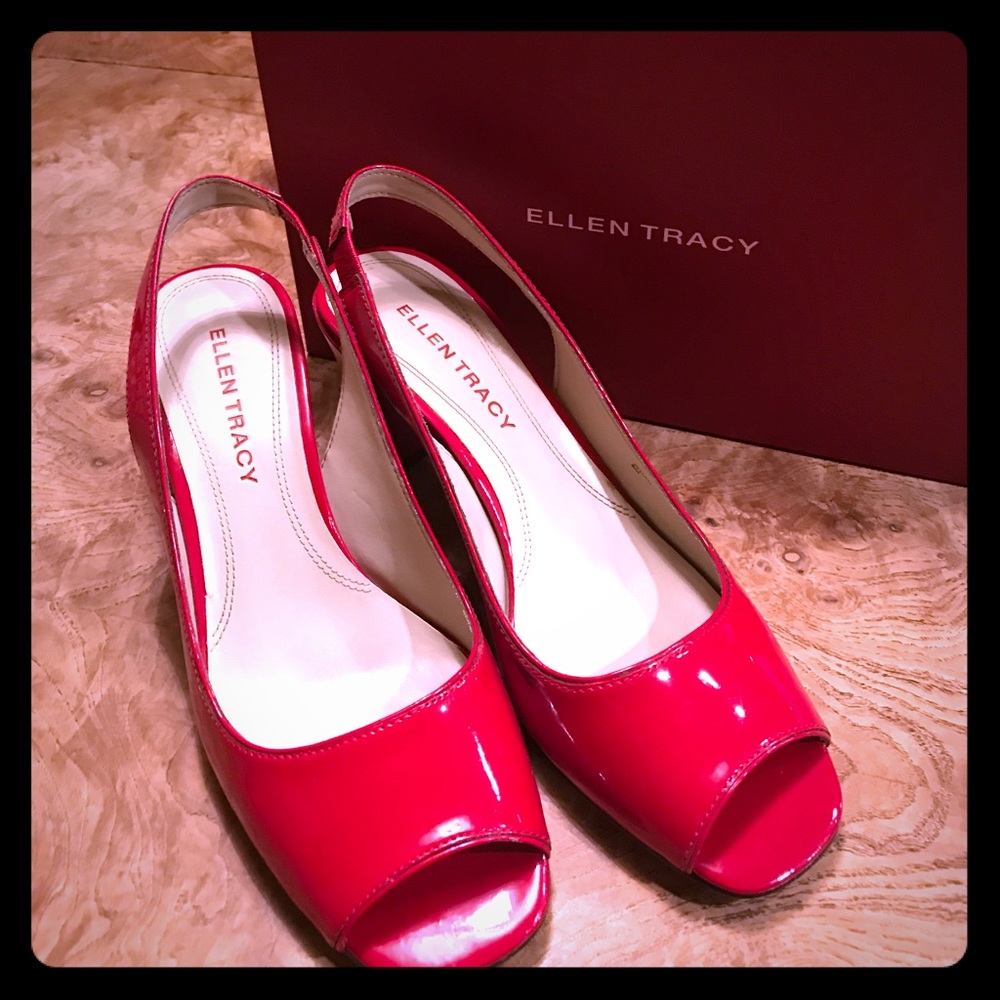 Ruby Red Ellen Tracy Open Toe Sling Backs
