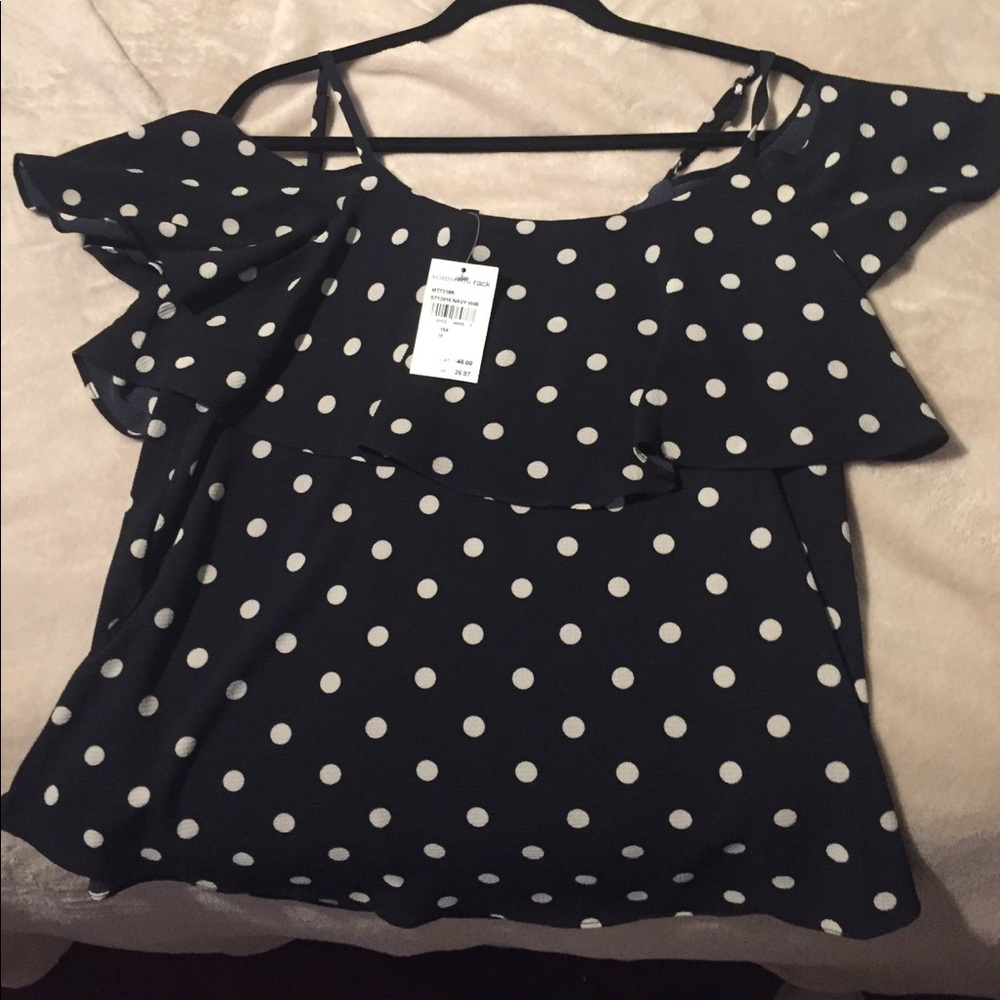 Navy polka dot blouse