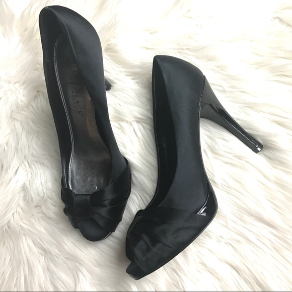 White House Black Market Shoes - WHBM Sexy Black Satin Peep Toe Stiletto Pumps Bow