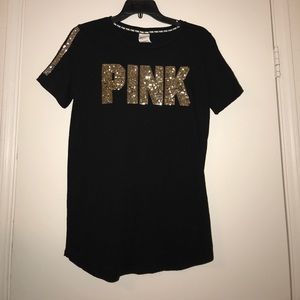 NWOT PINK Victoria’s Secret black Sequin Tee Sz M