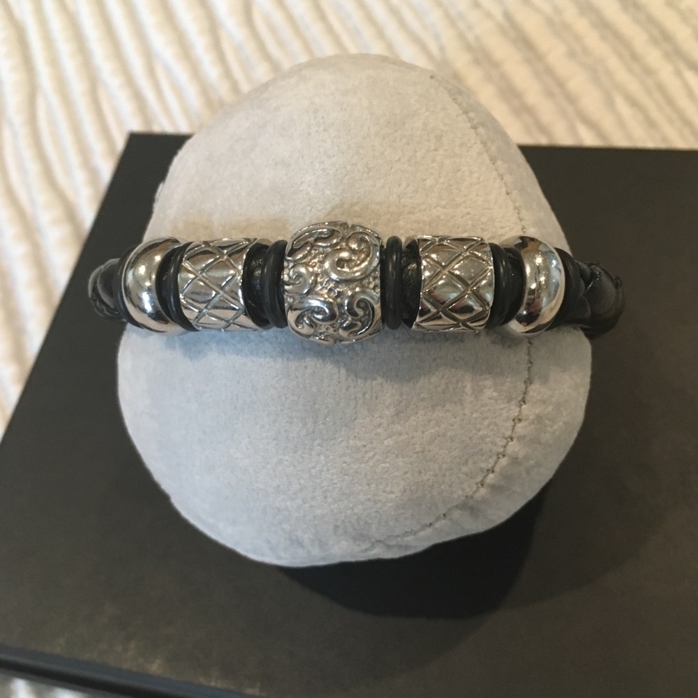 Men’s black rope bracelet with silver beads