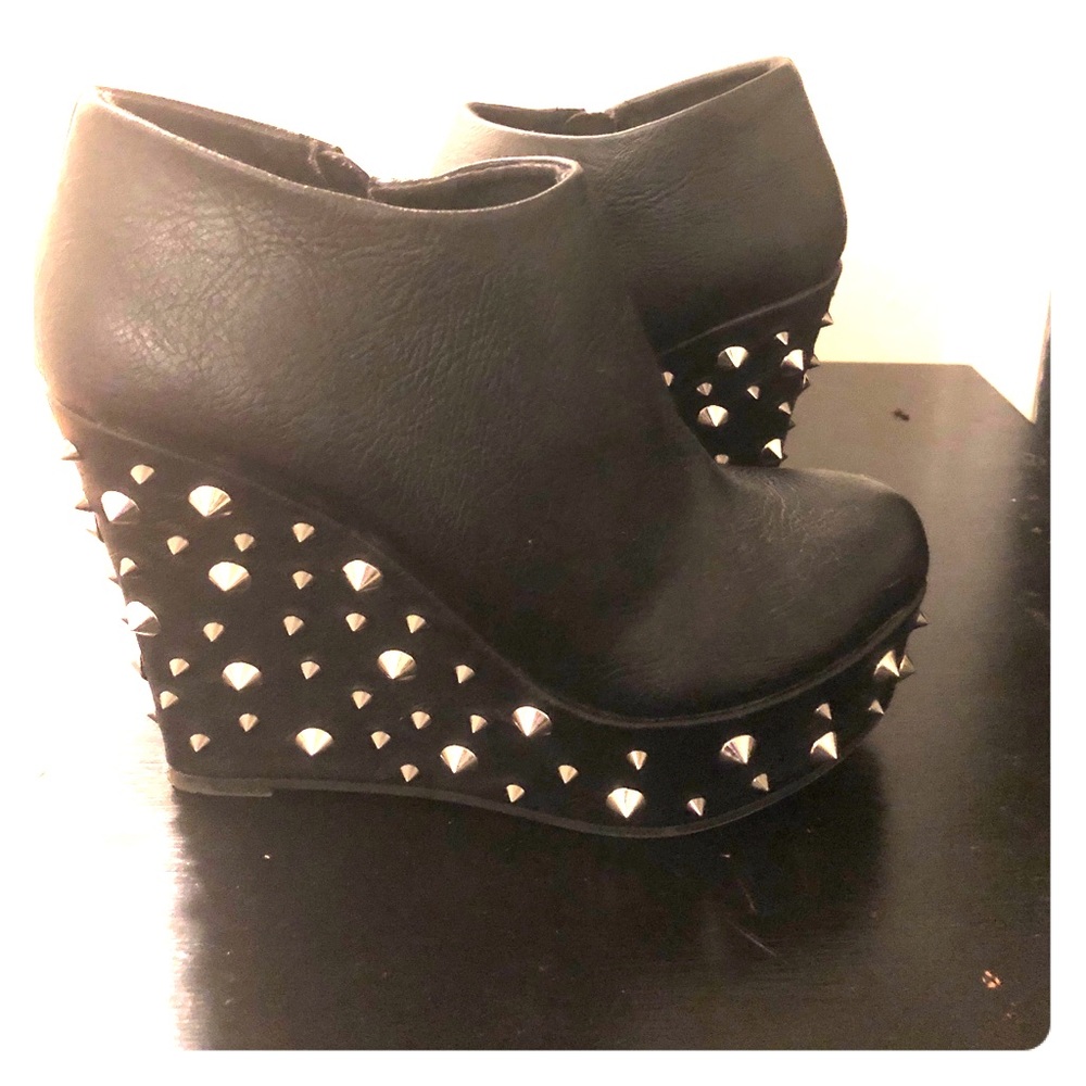 Studded Leather Wedge Booties