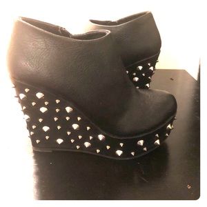 Studded Leather Wedge Booties