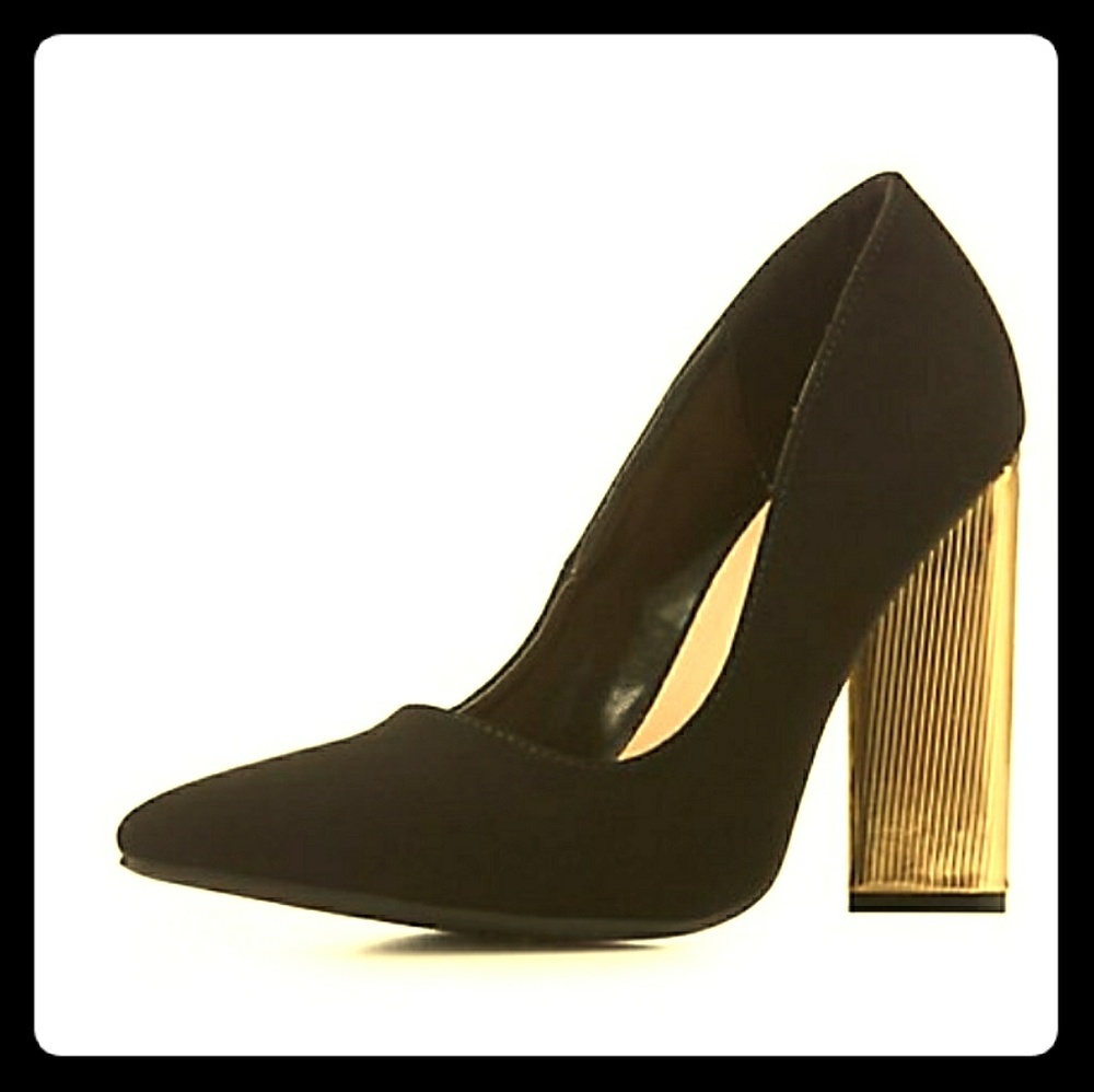 Black metallic block heel