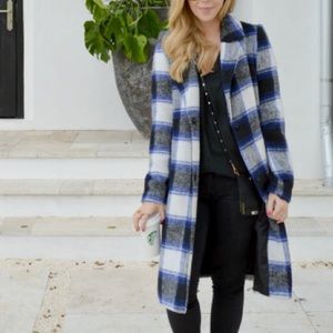 Blue Plaid Long Line Coat