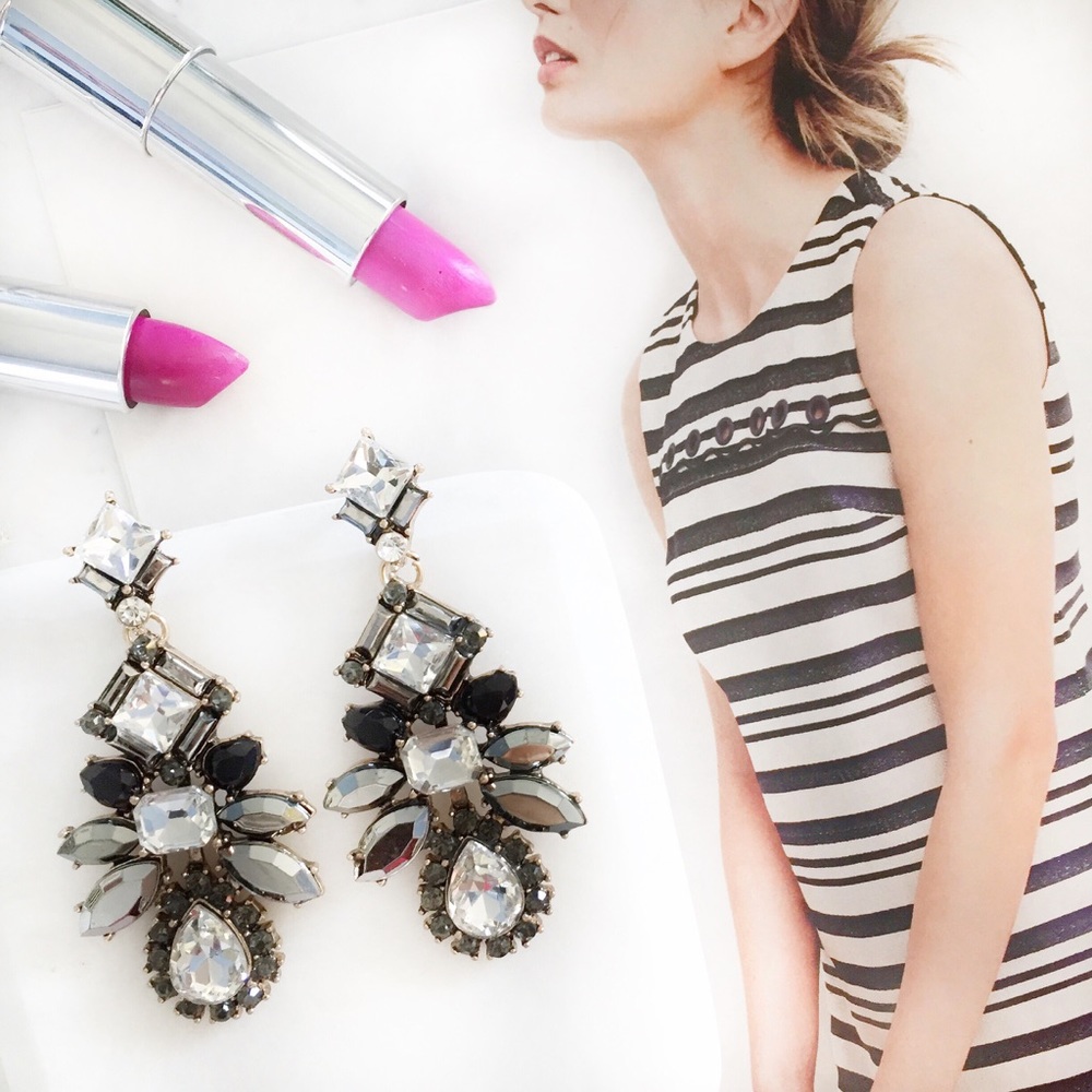 "Victoria" Earrings || Silver Crystal Statement