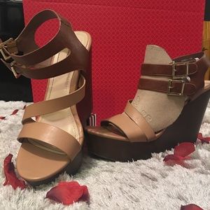 Brown & Nude Sandal Wedges