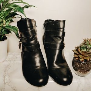 Jet black leather booties