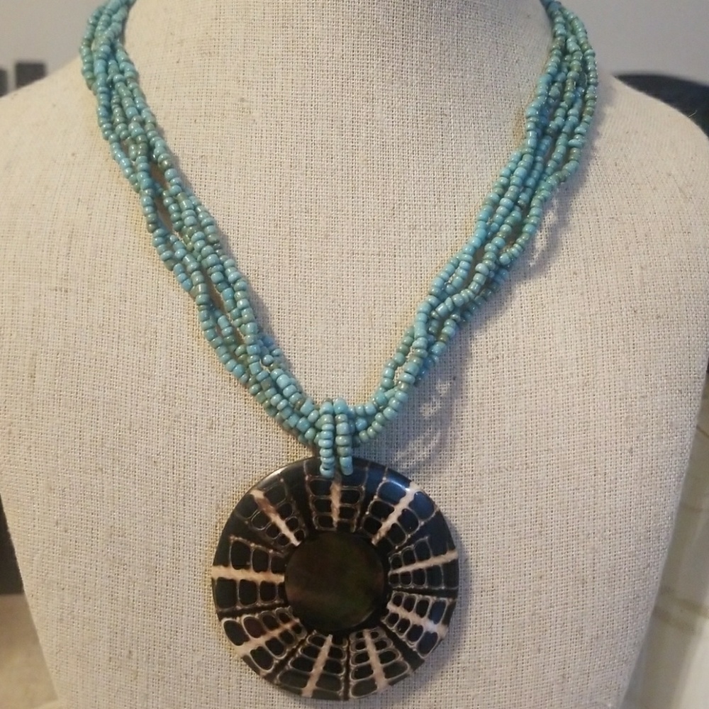 NWT Turquoise Beads and Brown Shell Pendant