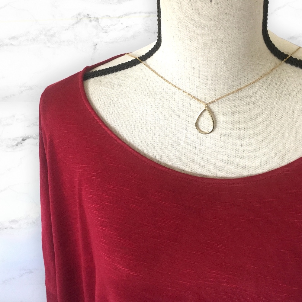 Red Long-Sleeve Asymmetrical Top
