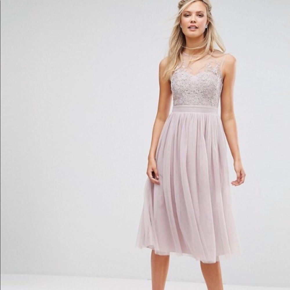 Little Mistress Lace Applique Top Midi Dress