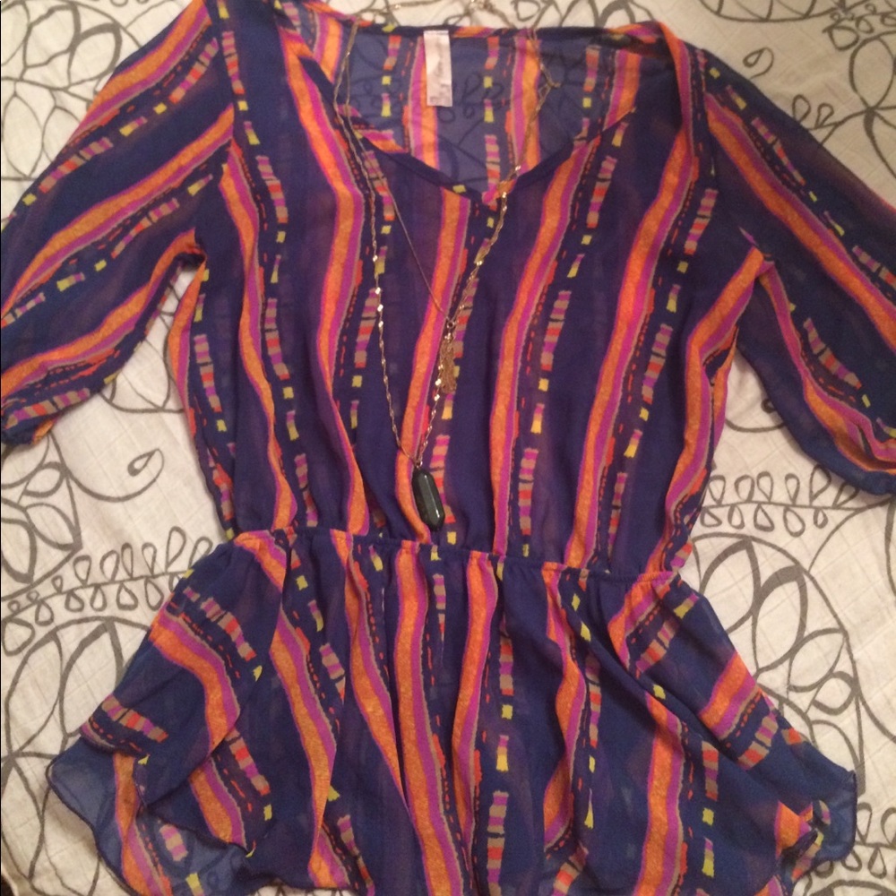 Navy and orange sheer top