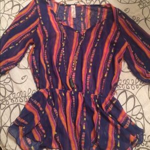 Navy and orange sheer top