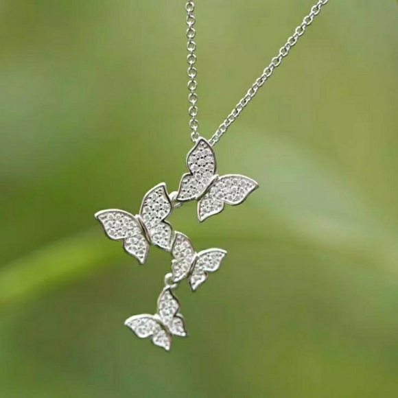 Butterfly Cubic Zirconia 925 Sliver Necklace - Picture 2 of 8