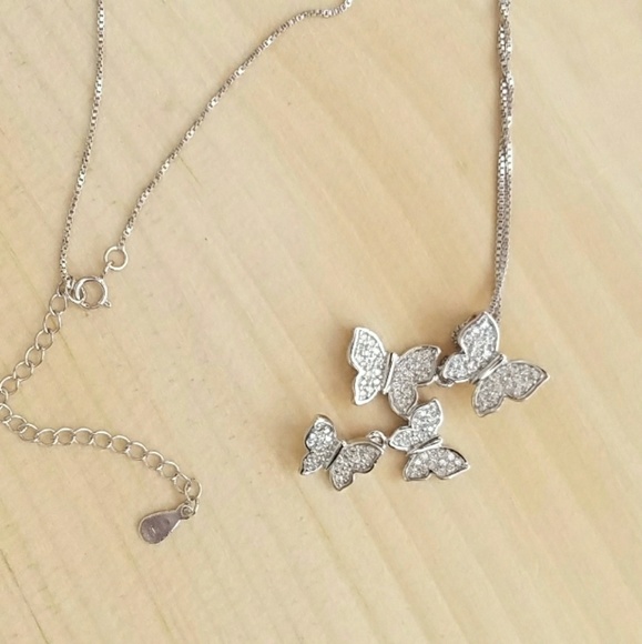 Butterfly Cubic Zirconia 925 Sliver Necklace - Picture 5 of 8