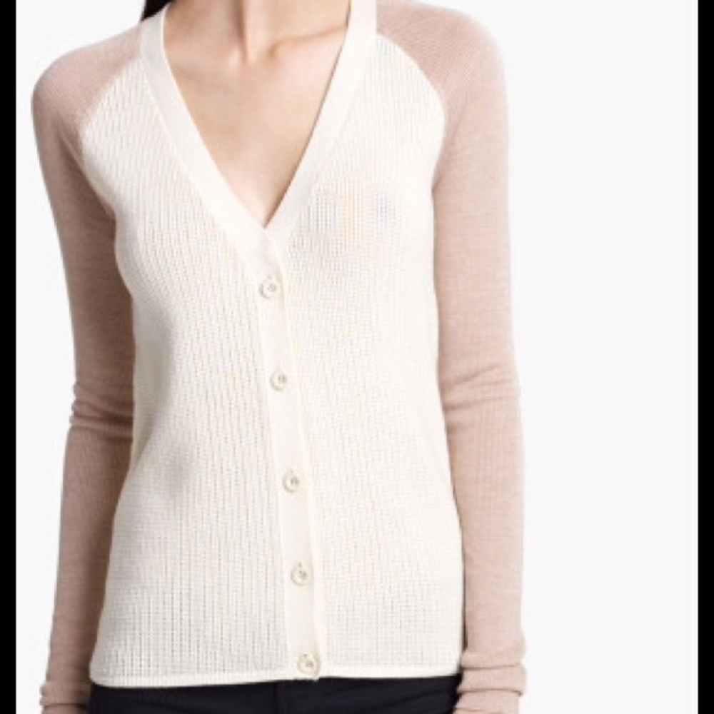Reed Krakoff White Knit Baseball Cardigan XS