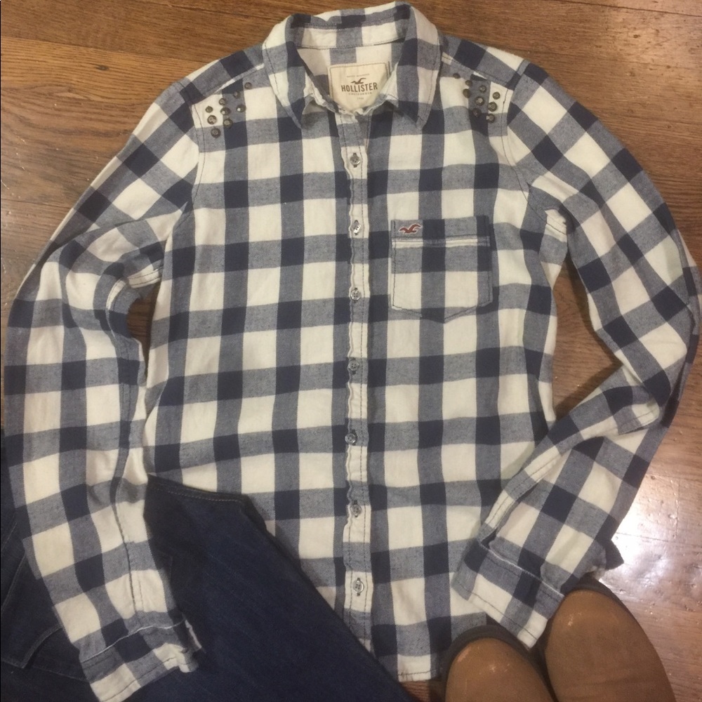 Hollister Blue Plaid Button Shirt with Bling