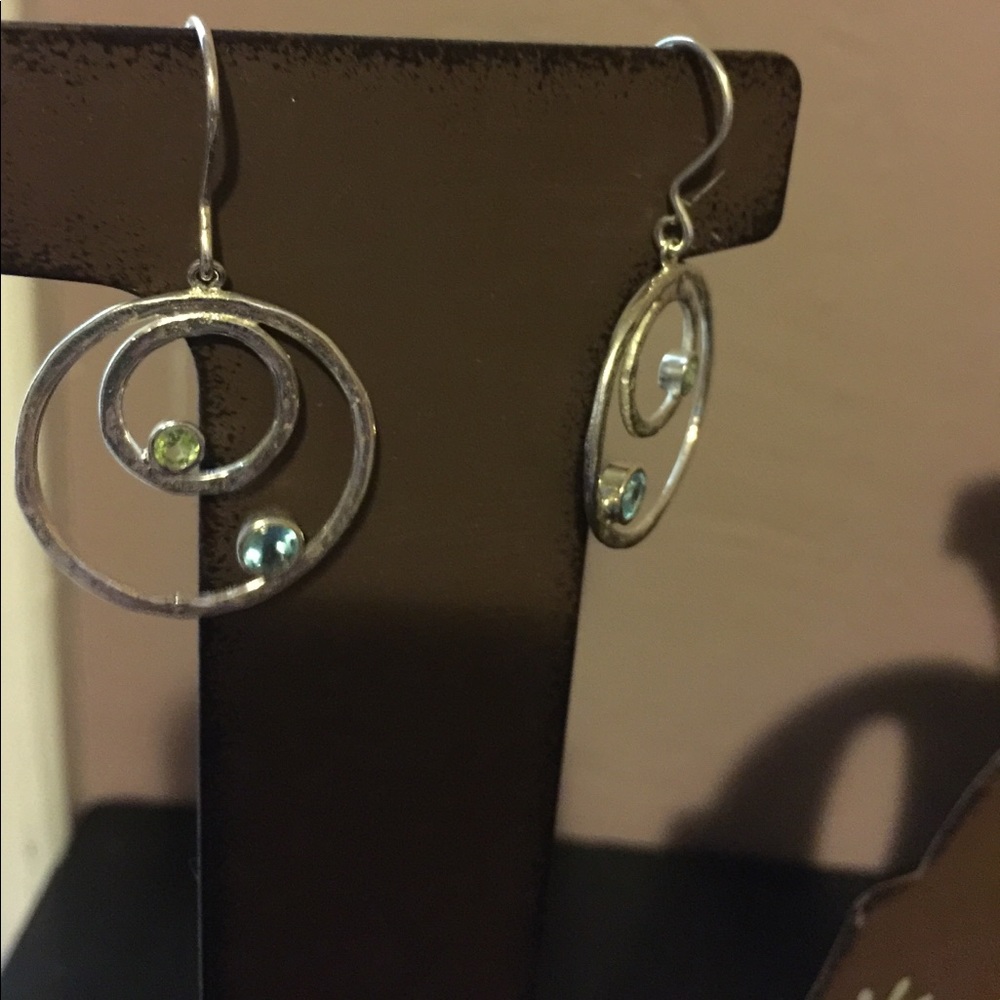 925 silver.  Blue and green stones