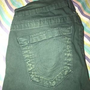 Green True Religion skinny jeans