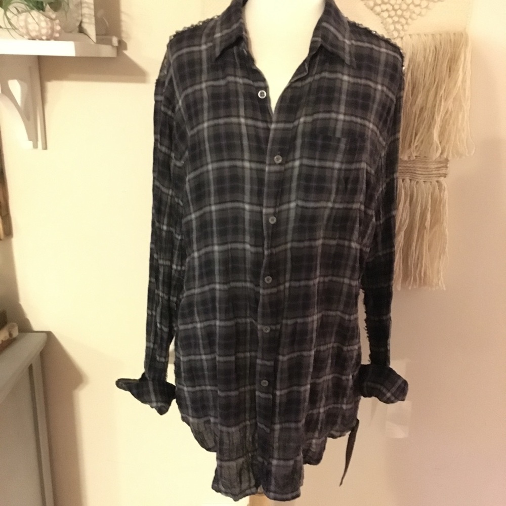 NWT Joe's Jeans Plaid Button Up w/ stud shoulders