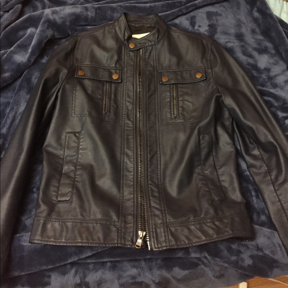 Michael Kors Navy Moto Leather Jacket