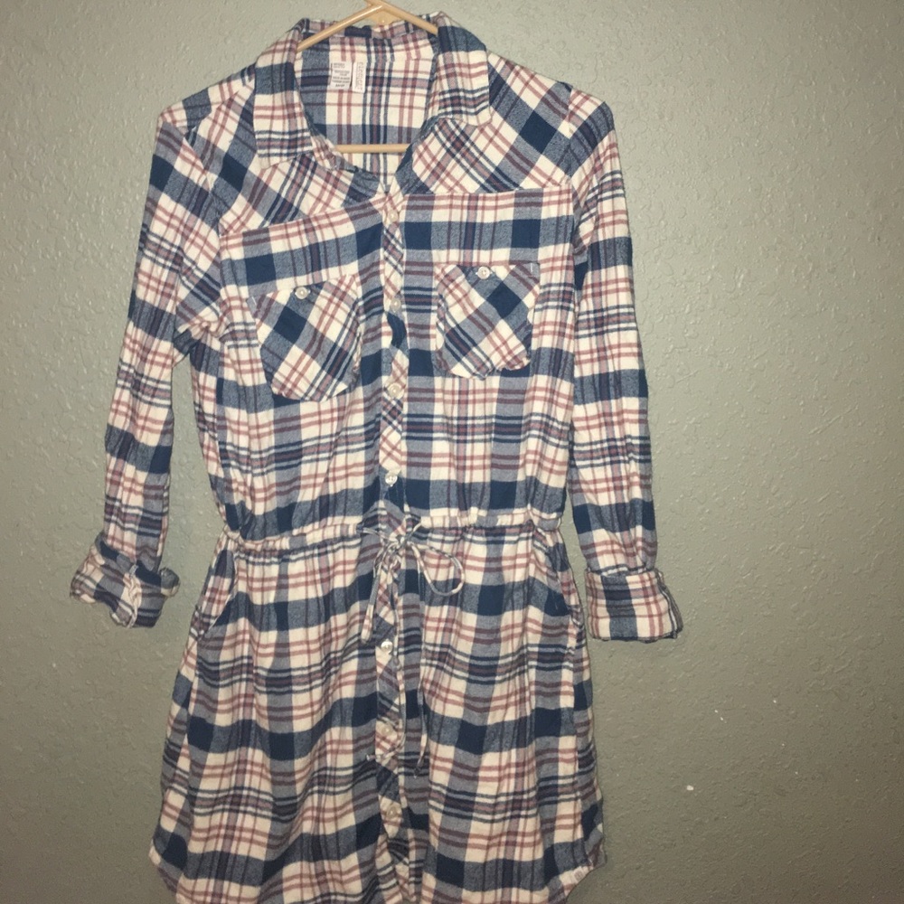 Button up plaid flannel mini dress